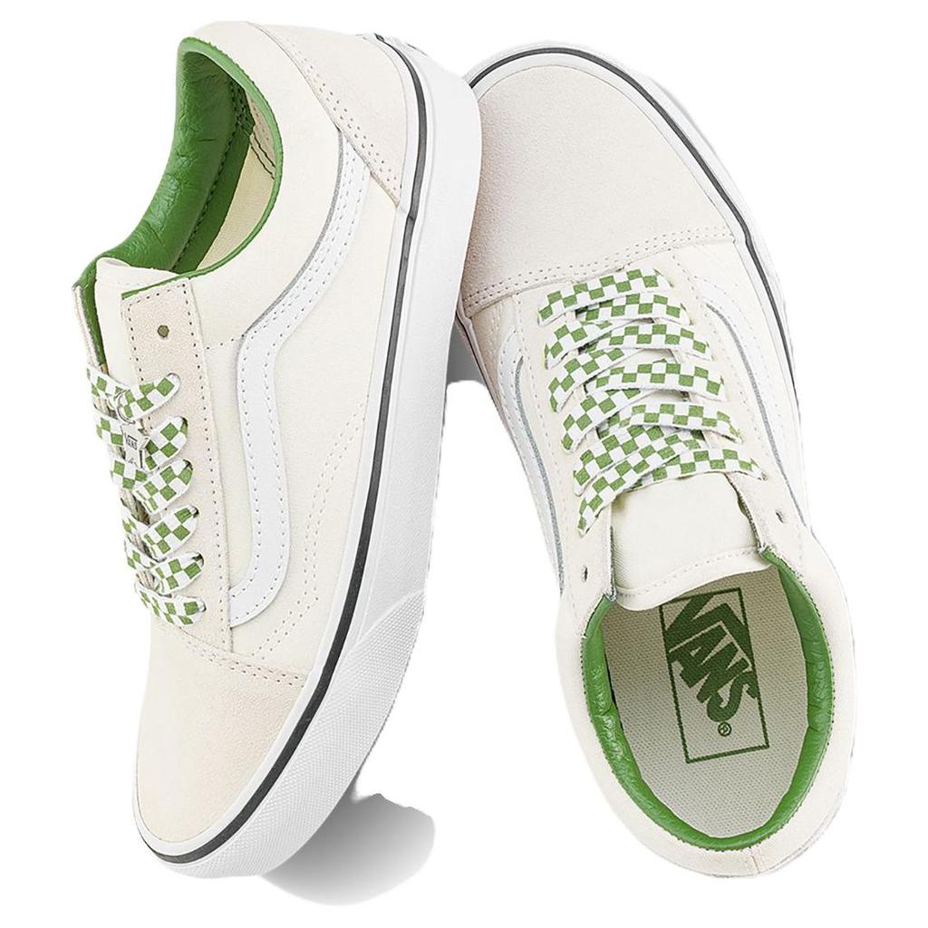 Vans Old Skool Checkerboard Lace - Marshmallow Green Unisex Sneakers White VN000D6WBOM