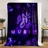 Neon Music Notes On Purple Print Blanket Soft and Cozy Perfect for the Living Room Bed Sofa or a Nap,gift