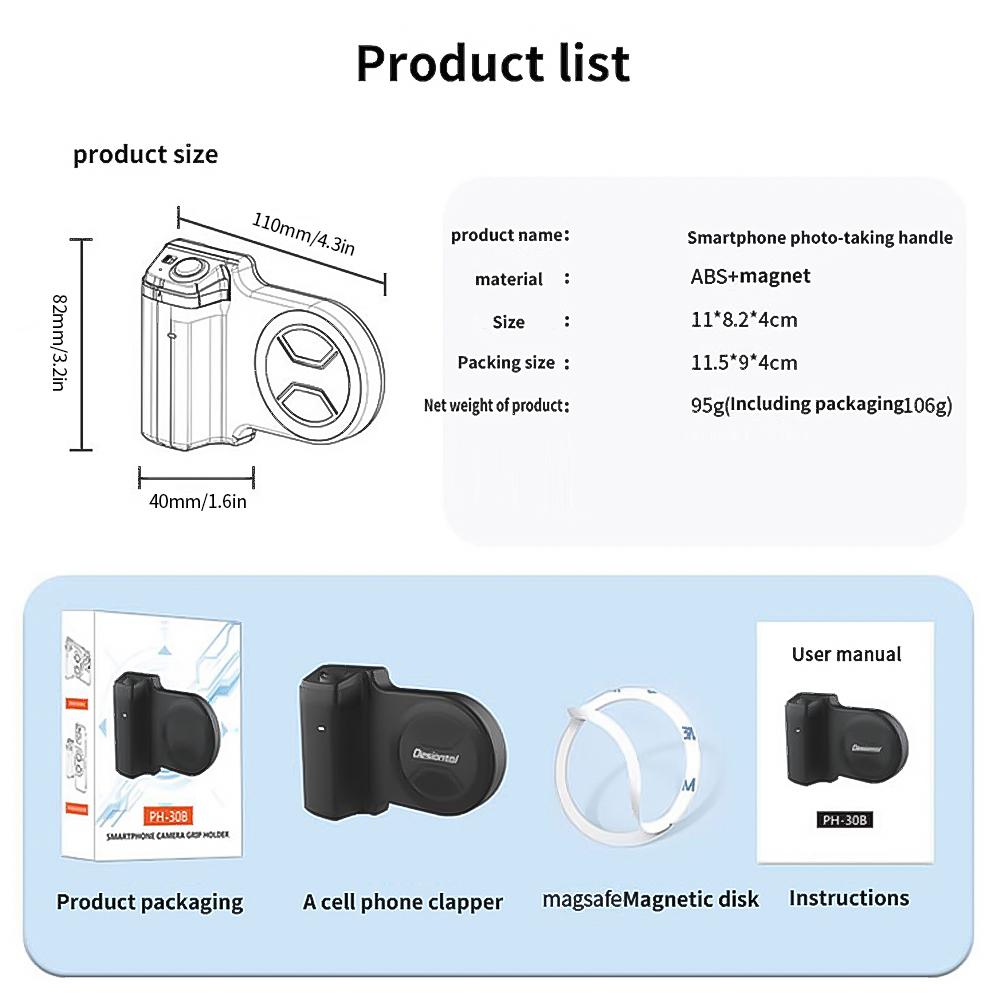 Magnetyczny Uchwyt do Aparatu Podstawka do Zdjęć, Migawka Bluetooth Uchwyt do Aparatu Smartphone, Stabilizator do Selfie, Do Nagrywania Wideo Smartfonem