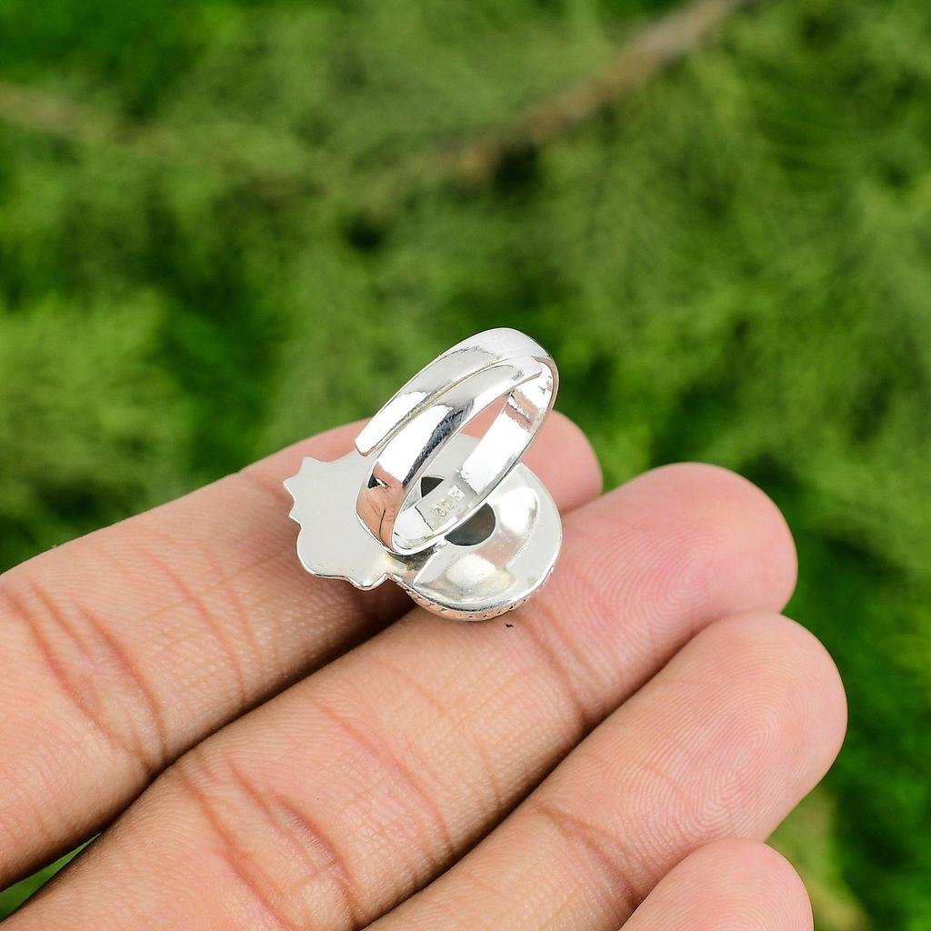 Larimar Stone 925 Sterling Silver Mother Boho Stackable New Flower Artisan Ring