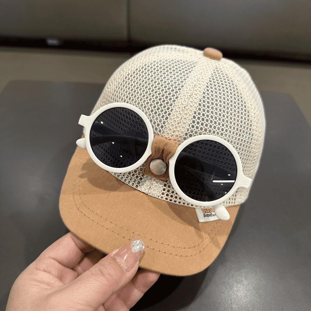 Kids Summer Sun Hat Baseball Cap With Sunglasses Mesh Breathable Baby Boy Girl Sun Protection Bucket Hat Toddler Visor Cap