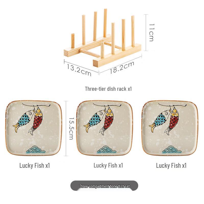 Керамические костяные тарелки в китайском стиле с деревянной подставкой