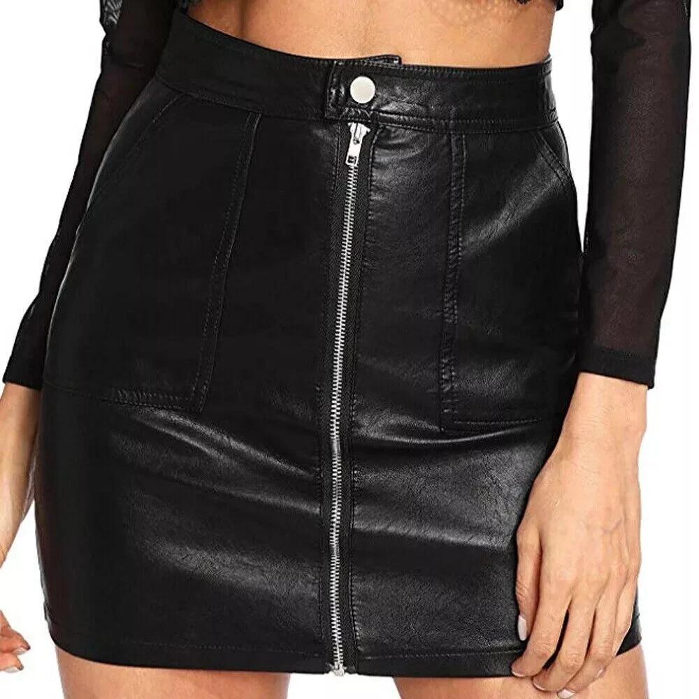 

Handmade Stylish Party Women s Skirt Short Black Skirt Genuine Lambskin Leather 3XL