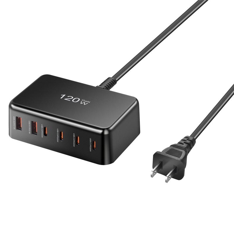 120W Gan Charger Multi Ports Fast Charger Desktop Charging Station Usb Type C Pd Phone Charger Adapter For Ipad Laptop Tablet