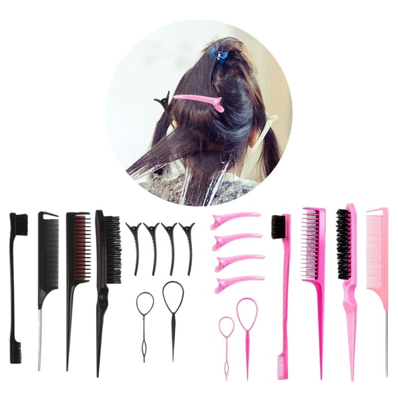 Hair Styling Comb Set Teasing Hair Brush Rat Tail Combs Edge Brush Hair Tail Tools Braid Tool Loop with Hair Clips