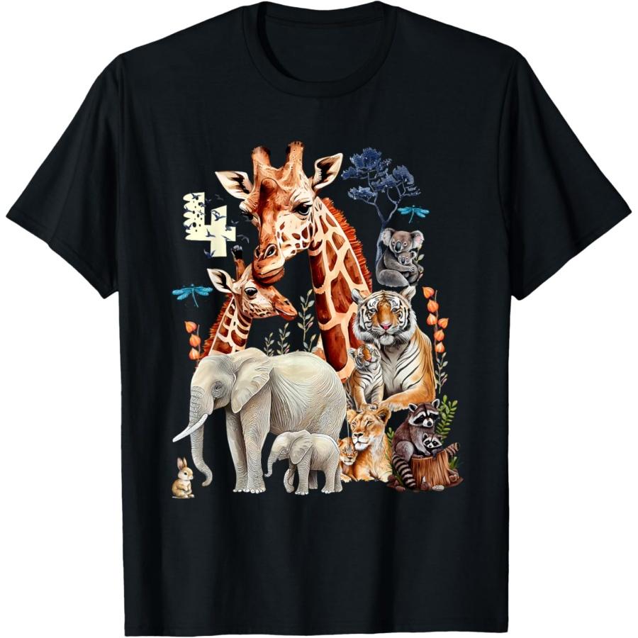 Animal Theme 4th Birthday 4 Year Old Zoo Jungle Safari Squad T-Shirt S