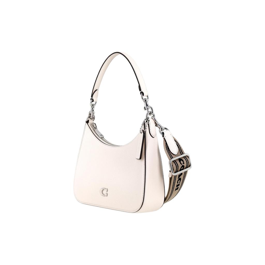 Coach Hobo 23 Letter Logo Hardware Zipper Crosshatch Coated Canvas And Leather Half Moon Shoulder Crossbody Tote Bag Medium Women Bags White CJ842-CHK