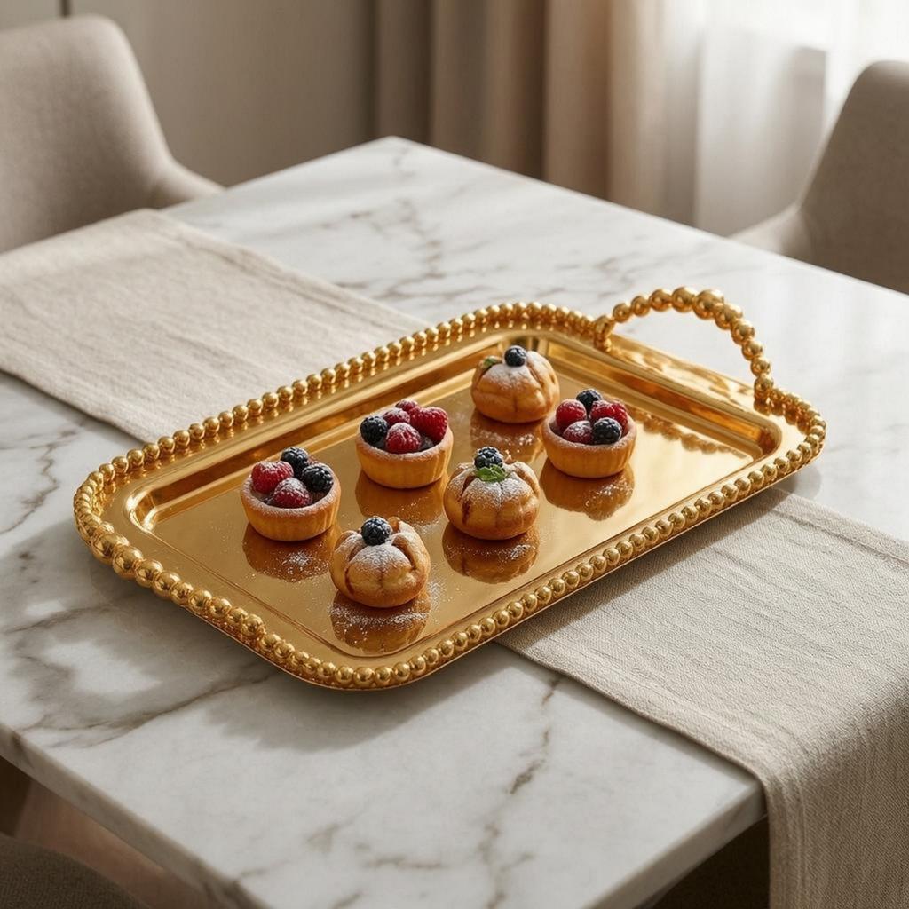 Mirrored Tray Rectangular Handled Serving Tray Kitchenware Decorative Home Decor Mirror Polished