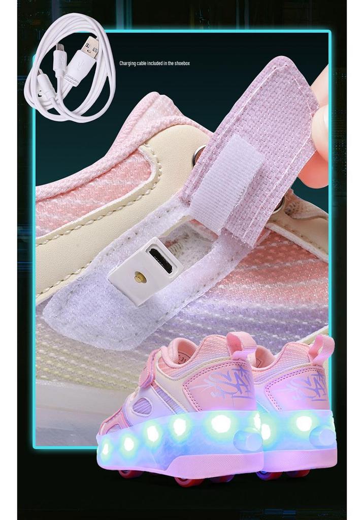 Girls' Princess Luminous Roller Shoes with Retractable Wheels and Brake