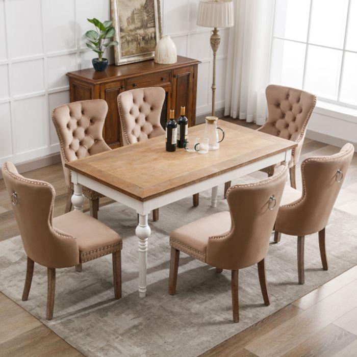 Esszimmerstühle - MUVOE - 6er-Set - Brauner Samt - Massivholzbeine - Verstellbar