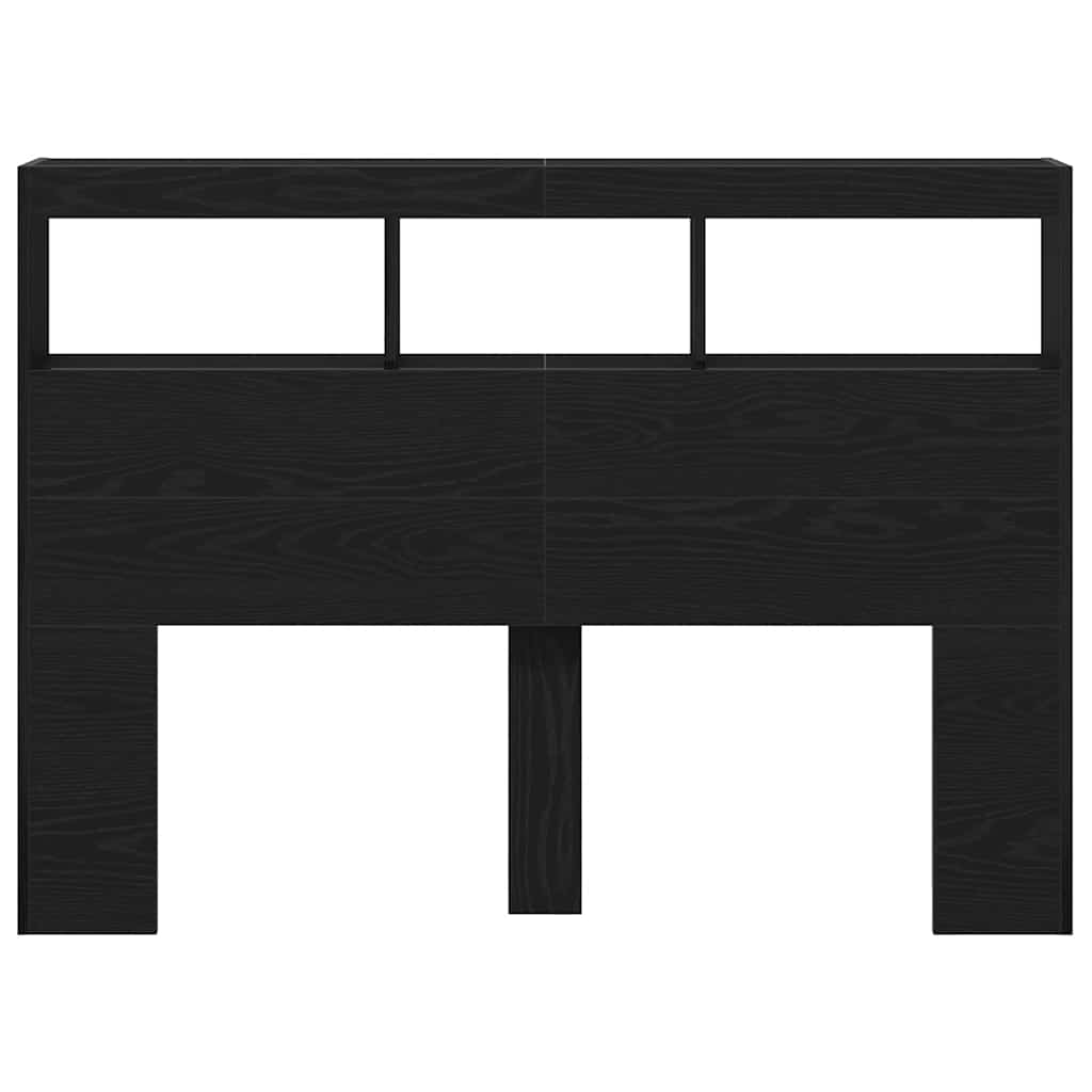 LED Headboard with Shelves Black Oak Effect 140 x 17 x 102 cm