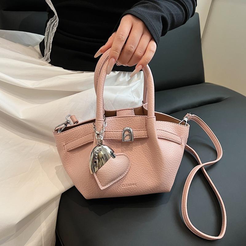 Trendy and Popular Lychee Pattern Bucket Bag, New Temperament Sense, Portable Shoulder Retro Messenger Bag Bag