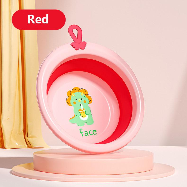 

Складная детская ведро для мытья одной рукой с изображением динозавра, многоцелевая пластиковая подвесная корзина для мытья, переносная ванночка для лица младенца красный