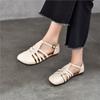 Echte Leder Ausgestanzte Runde Zehenpartie Flache Sandalen Atmungsaktiv Weiche Sohle Vielseitige Damenschuhe