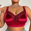 Women Plus Size Shiny Lace Trim Wireless Unpadded Thin Bra For Big Breasts