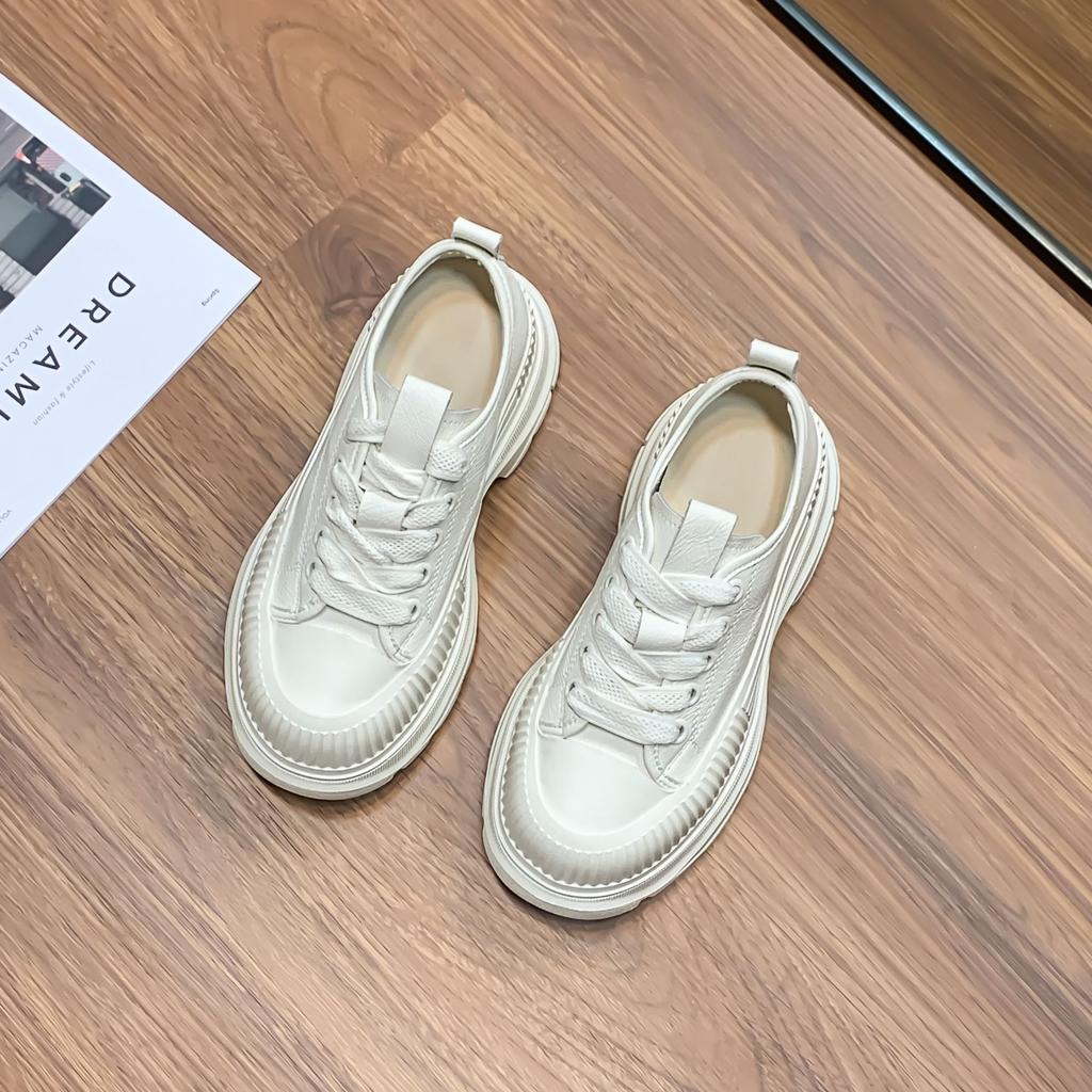 2025 autumn new muffin thick-soled heightening casual canvas shoes women's sports little white shoes board shoes campus wind front lace-up