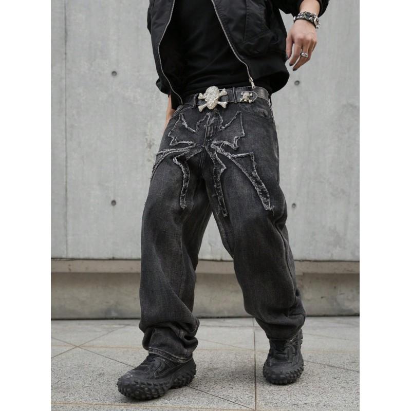 Millennium Ghost Jeans High Street Spider Embroidery Streetwear Gothic Oversized Baggy
