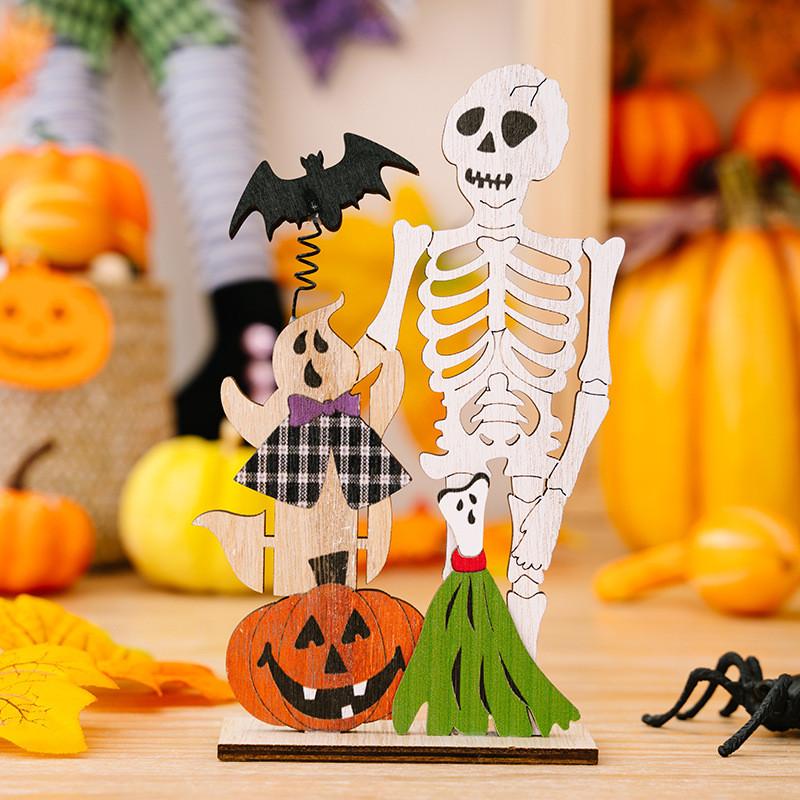 Whimsical Wooden Halloween Decoration Including Spring Bat Pumpkin And Skull For Atmosphere Spooky