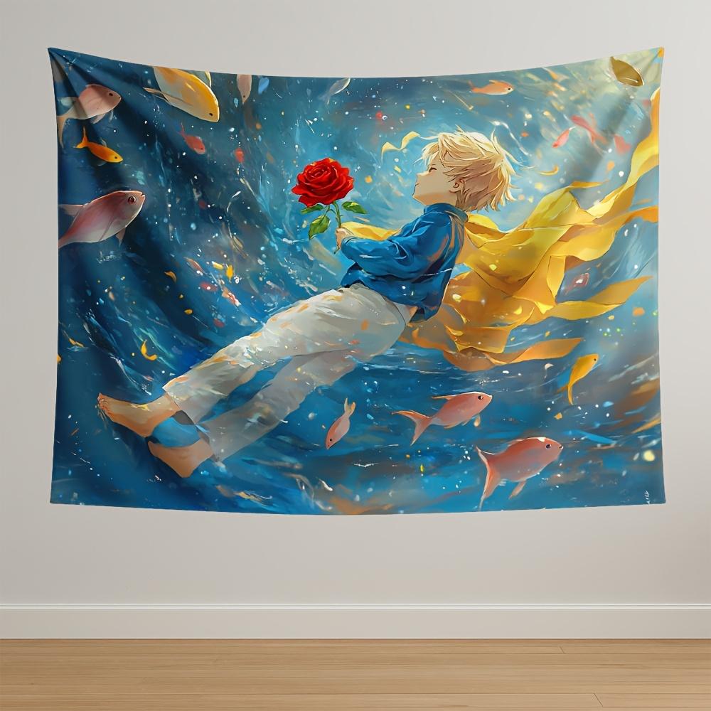 

Magical Boy Tapestry Red Rose Colorful Fish Dreamy Ocean Floating Bubbles for Whimsical and Enchanting Home Decor 74x94cm(29x37in)