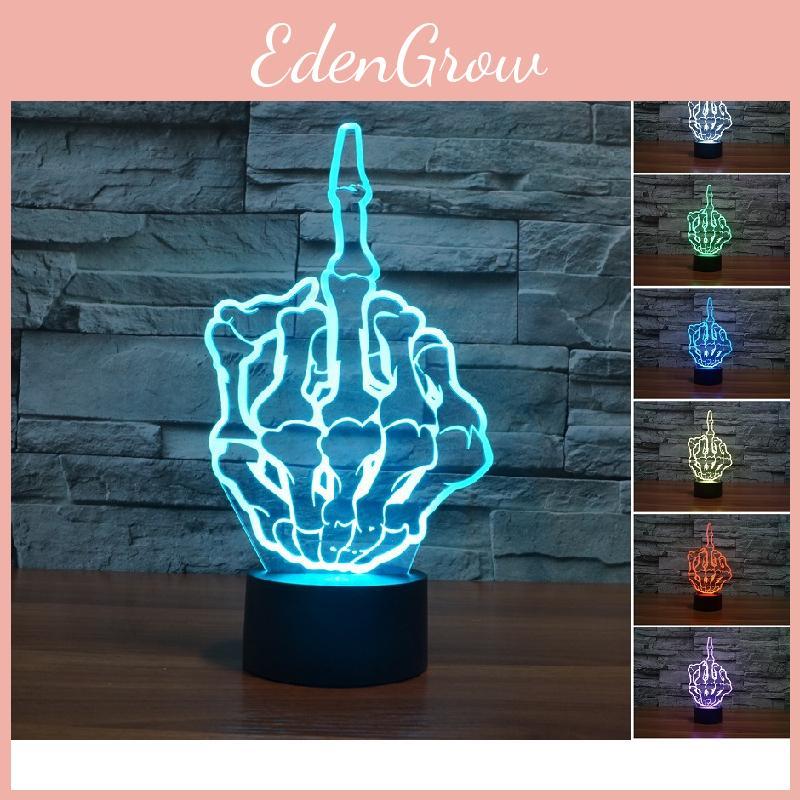 Hand Skull Middle Finger 7 Color Acrylic Led Night Light Touch Control Decorate
