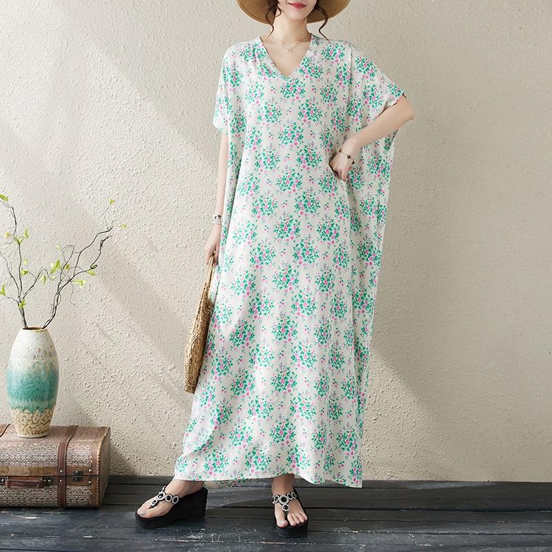 Manga corta Tallas grandes vintage floral nuevo en vestidos para mujer casual suelto Maxi vestido largo de verano