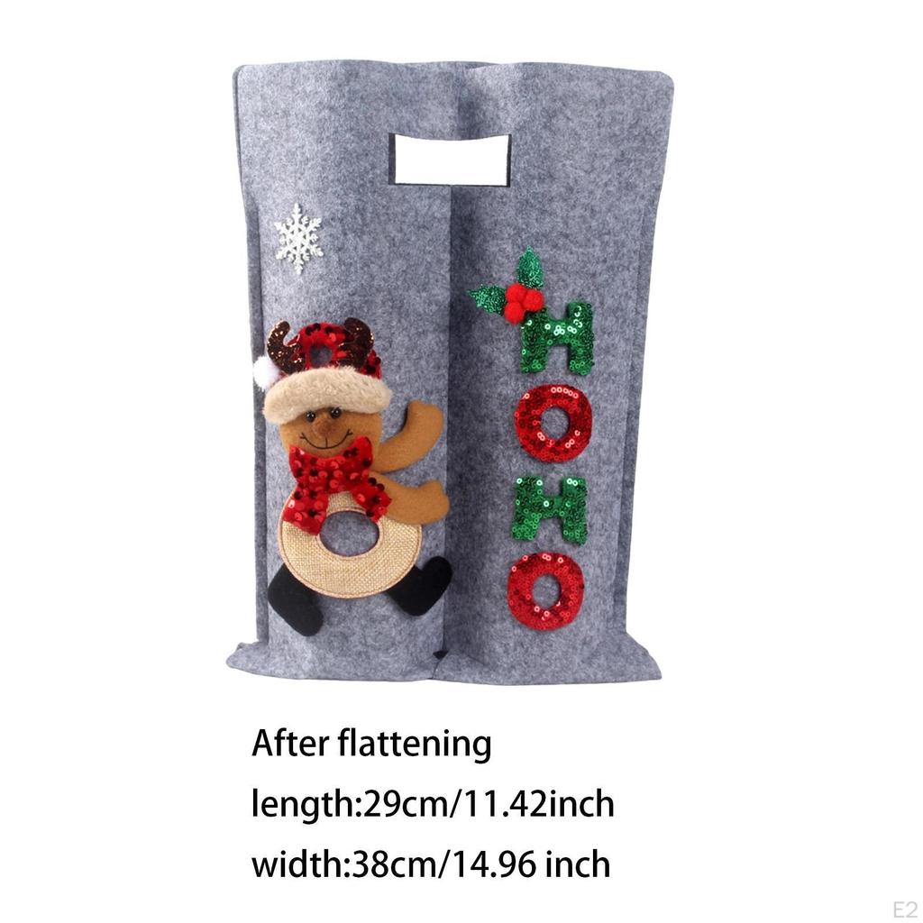 Christmas Wine Bottle Bag Carrier Holding 2 Bottles Grey Handbag Holder Xmas Decorative Drink for
