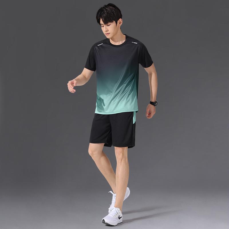 Men's Quick-Dry Ice Silk Short-Sleeve T-shirt & Shorts Running Set - Summer Fitness & Badminton Training Apparel