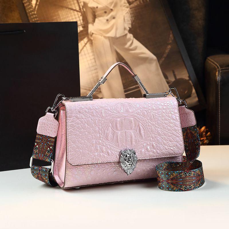 

Крайняя плоть из крокодиловой кожи, крайняя плоть большой емкости, высококачественная и универсальная, модная, ручная работа, наклонная, счет за ручную стирку розовый