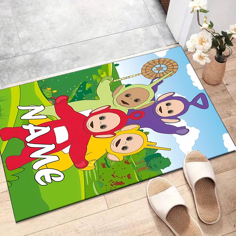 Custom Teletubbies Mat Personalized Name, Polyester Washable Indoor Entryway Rug, Gift for Christmas, Easter, Thanksgiving Day