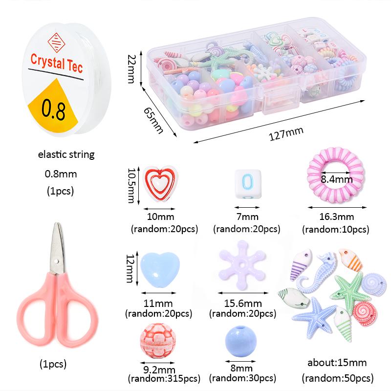 10 grids/Box Ocean Series Beading Kit with Tools Set Mixed Acrylic Plastic Loose Beads for DIY Bracelets Necklaces Handmade Set
