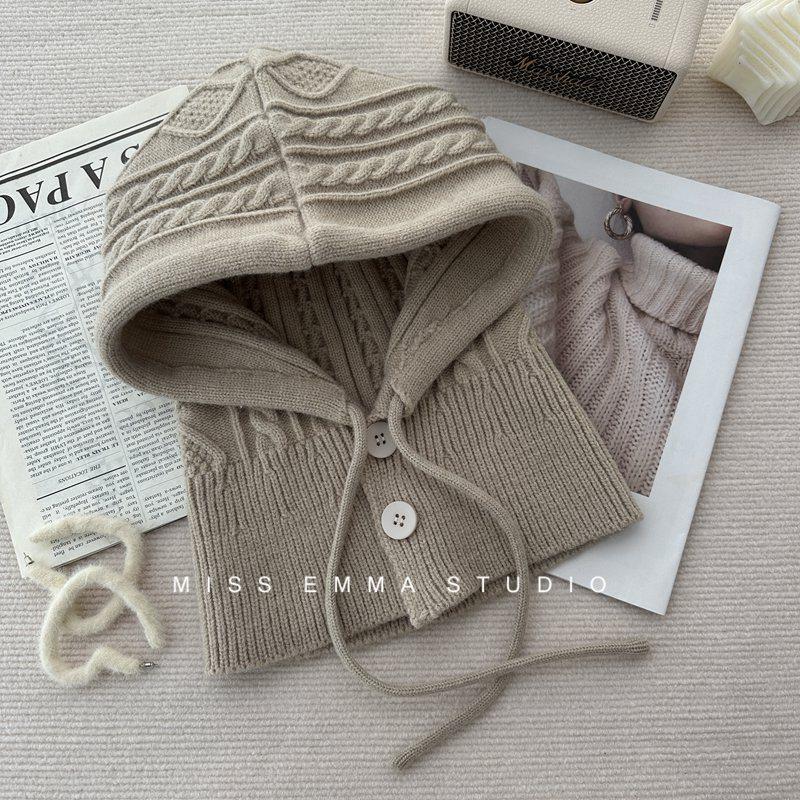 

Новая осенне-зимняя коллекция корейских балаклав для женщин, включающая цельную теплую шерстяную вязаную повседневную шапку, защищающую уши. M（56-58cm）