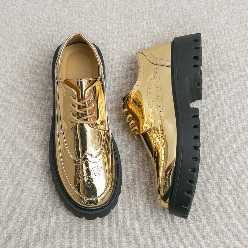 Leather shoes men's platform big head leather shoes spring and autumn new men's shoes foreign trade retro loafers men's carved casual shoes