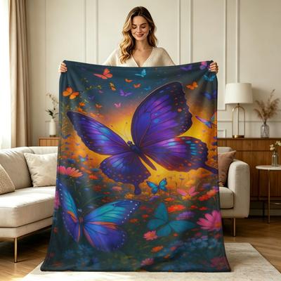 All Season Flannel Blanket with Dreamy Butterfly Floral Print Soft Warm Cozy Throw Blanket for Sofa Couch Bedroom Living Room Office Home Decor Lightw
