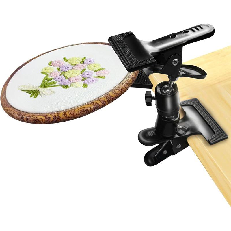A60zmetal Embroidery Hoop Holder-Adjustable Table Clamp Stand Clip, 360° Rotation For DIY, Embroidery Crafting Tool For Tabletop