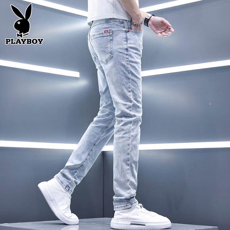 PLAYBOY Men s Light Blue Slim Fit Elastic Jeans 33