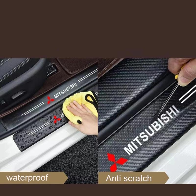 Car 4Pcs Car Door Sill Protector Stickers Carbon Fiber Door Sill Stickers For Mitsubishi Asx Lancer Outlander Pajero Ralliart