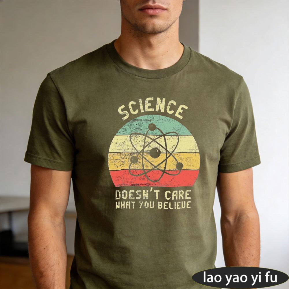 Science Doesnt Care What You Believe Summer Unisex Cotton Tshirts Distressed Rainbow Striped Circle Print Scientist Holiday Tee