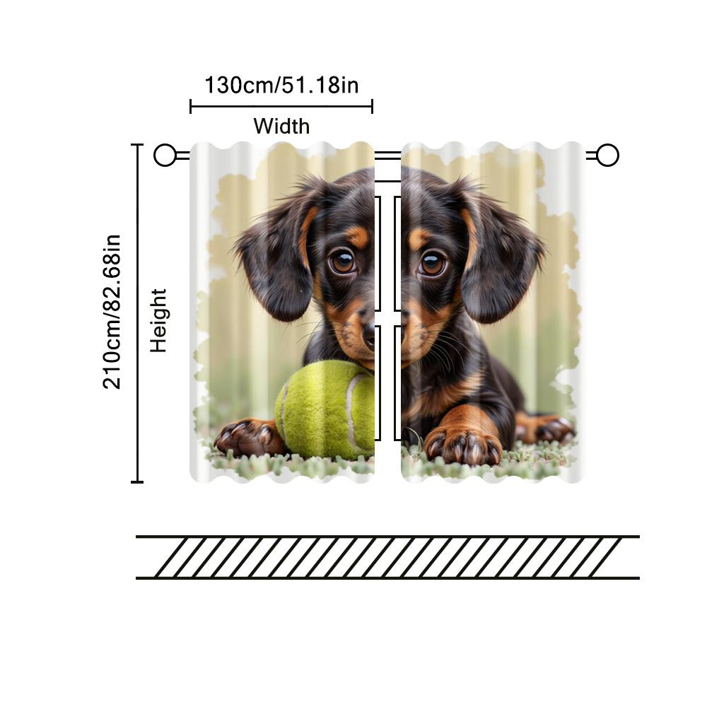 2 Stück, Filtervorhänge (ausgenommen Stangen, unbeweglich, ohne Batterien) Welpe spielt mit Ball für den Gebrauch in Schlafzimmern und