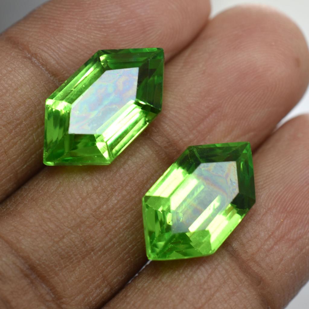Natural PERIDOT Fancy Cut GREEN Color 16.20Ct CERTIFIED Rare Loose Gemstone Pair