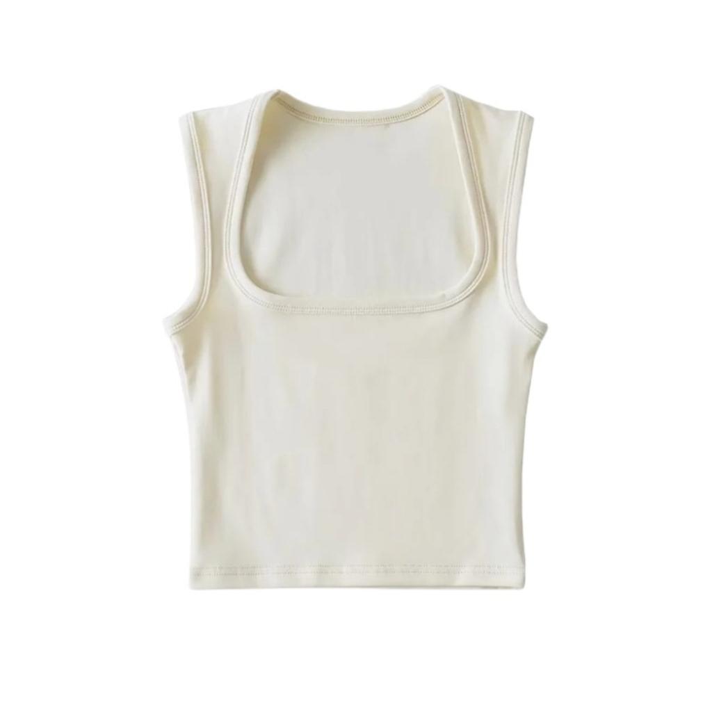 Women's Square Neck Sleeveless Crop Tank Top Slim Fit Solid Basic Camisole Shirt
