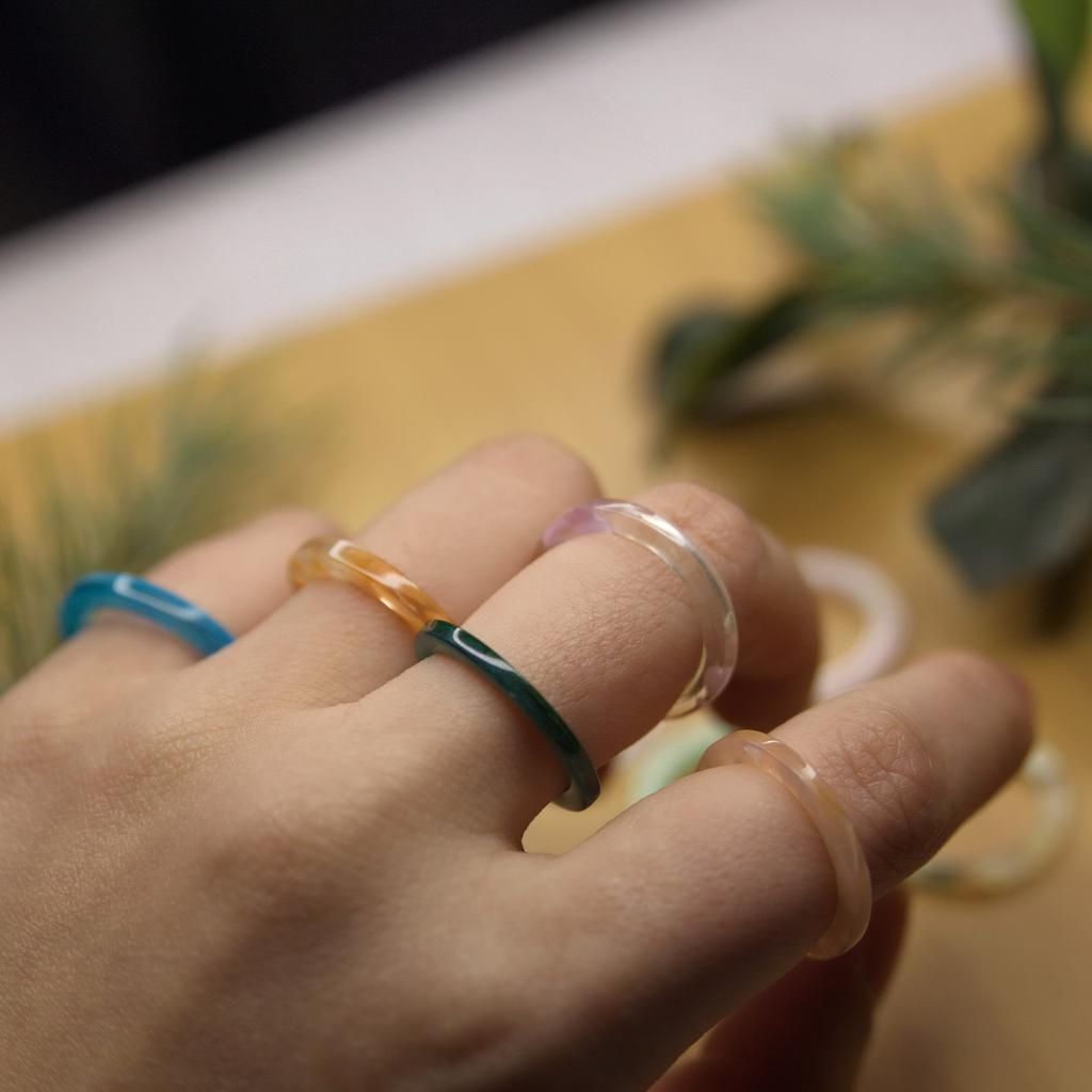 New Simple Vintage Colourful Transparent Resin Acrylic Geometric Square Round Ring Set For Women Charm Jewelry Gift