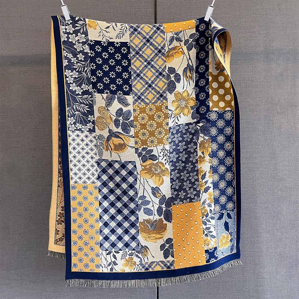 Autumn/Winter Warm Scarf 185*65cm Tassel Shawl Women's Luxury Print Imitation Cashmere Thick Warps Coldproof Windproof Blanket