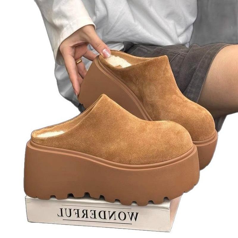 Big Head Bread Shoes Women's New Autumn and Winter Half-pedal Slippers Small Muffin Thick Bottom Increases