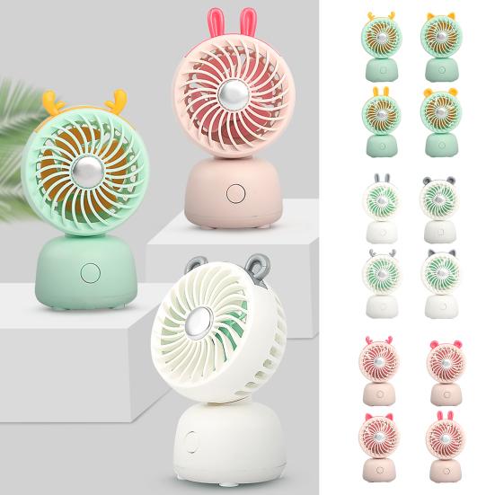 Desktop Small Fan Cartoon Animal Ear Shape USB Powered Bedroom Desk Fan Adjustable Wind Speeds Anti-Slip Base Fan