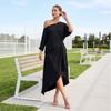 Elegantes Damen-Satin-Off-Shoulder-Farbenkleid mit asymmetrischem Schlitz für Cocktailparty-Abendgarderobe