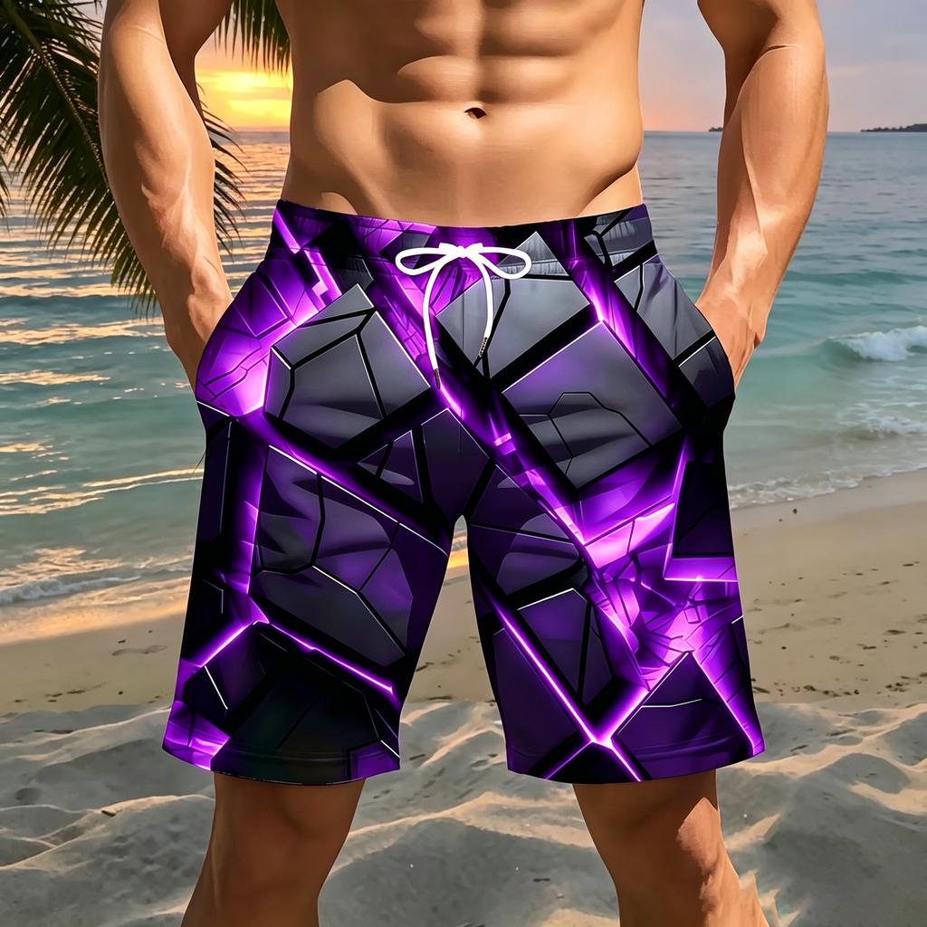 Summer Men Geometric Shape 3D Printed Beach Shorts