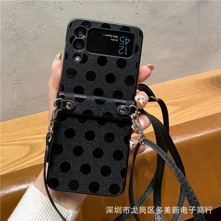 Applicable To Samsung ZFlip5 Laser Polka Dot Zflip4 Folding Mobile Phone Case P50pocket2 Lanyard Protective Case
