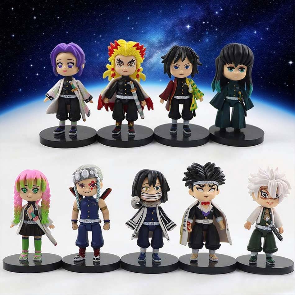 Sold Demon Slayer Q Version Sitting Figure Toy Anime Kimetsu No Yaiba Tanjiro Nidouzi Inosuke Zenizu PVD Figurine Model Doll