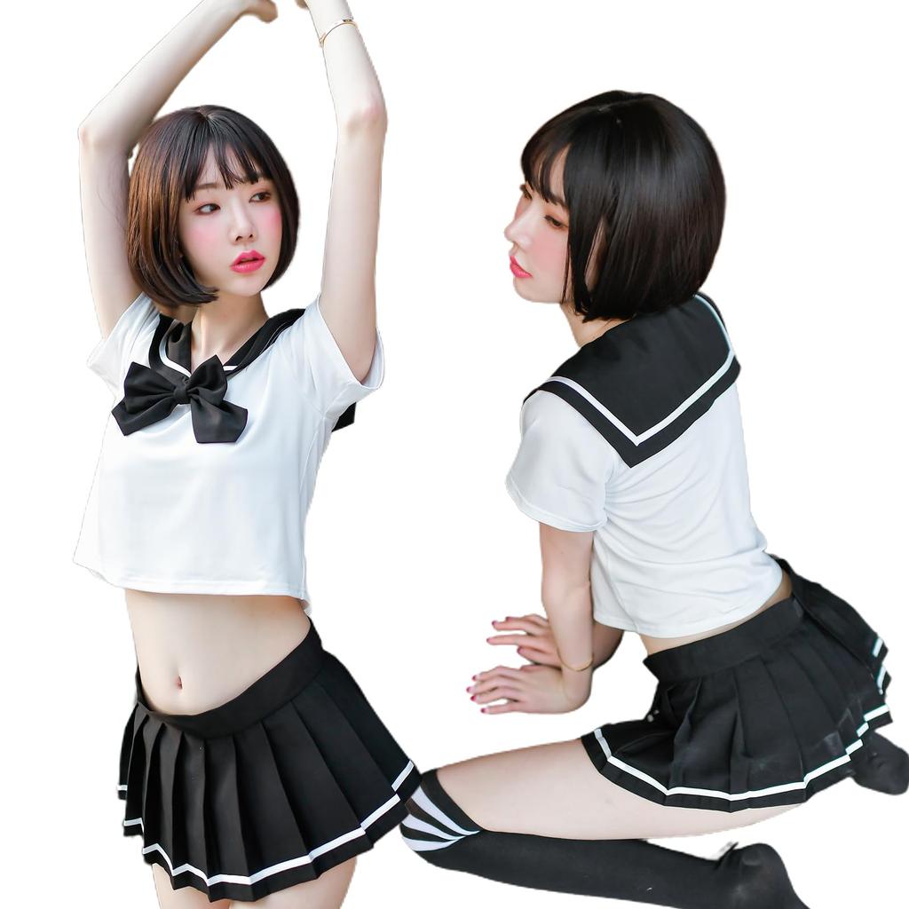 Sexy Sailor Erotic Adult Naughty Navel Short High School Cute Mini One Size Fits Black [SENMHS] Uniform, Underwear, Cosplay, Cosplay, Baring,