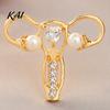 Alloy Brooch Pin Uterus with Rhinestone Faux Pearl, Human Organ Lapel Pin, Pearl Embellished Hollow Shaped Jewelry for Coats Sweaters Scarves